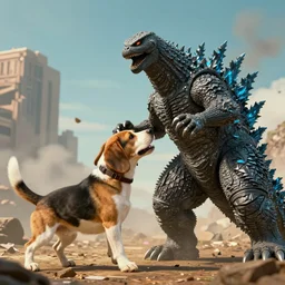 gigantic beagle fighting with godzilla