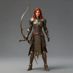 wild archer with long red hair, wearing elven tribl ornamented armor, full body concept, beksinski, ruan jia