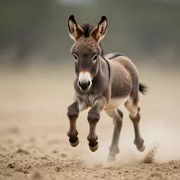 macro photo by national geographic of a tiny donkey jumping from below through sand, fast shutter speed, motion blur, tiny gaussian blur, insanely detailed, insanely intricate, depth of field, low contrast, wide aperture, action photography