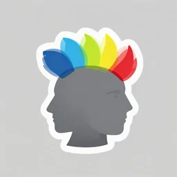 a logo of a grey head with bright colors coming out of it,