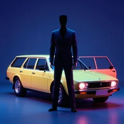 designed by giorgetto giugiaro stylized poser of a single 1 9 7 5 volvo wagon de tomaso pantera, neon, ektachrome photograph, volumetric lighting, f 8 aperture, cinematic eastman 5 3 8 4 film