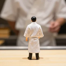 a 2 8 mm macro photo from the back of a hibachi chef standing at a flaming grill in a fancy restaurant, splash art, movie still, bokeh, canon 5 0 mm, cinematic lighting, dramatic, film, photography, golden hour, depth of field, award - winning, anamorphic lens flare, 8 k, hyper detailed, 3 5 mm film grain, hazy