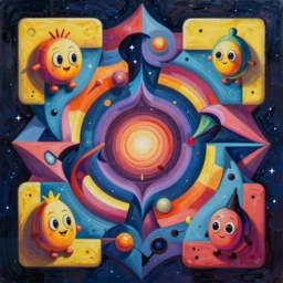 an extremely high quality hd surrealism painting of a 3d galactic neon complimentary colored cartoon surrealism melting optical illusion 4d perspective picasso composition by kandsky and salvia dali the seventh, Salvador dali's much much much much more talented painter cousin, 4k, ultra realistic, super realistic, abstract shapes, shadows, depth, surrealistic