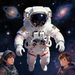 astronaut exploring the universe by inio asano, beeple and james jean, aya takano color style, 4 k, super detailed, night sky, digital art, digital painting, celestial, majestic, colorful