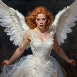Angel Bride, perfectly-centered-painting of young Christina Hendricks looking at the camera, hands not visible, sweaty, wet, dynamic action pose, insane, intricate, highly detailed, digital painting, artstation, concept art, smooth, sharp focus, illustration, Unreal Engine 5, 8K, art by artgerm and greg rutkowski and alphonse mucha
