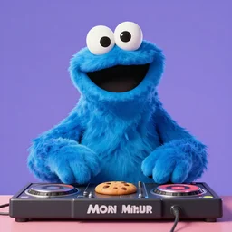 Cookie Monster as a music DJ