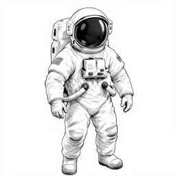 an astronaut, line drawing, no - shadow, white background, black and white, helmet, legs, by makoto shinkai takashi takeuchi studio ghibli, akihiko yoshida