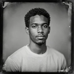 young black guy beautiful, old vintage photography, damaged photo, daguerreotype, ambrotype, black and white, archive, film artifacts, scratches, tears, hyperrealistic, ultra detailed