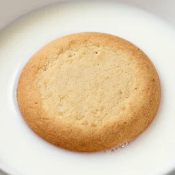 A cookie taking a bath in milk