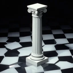 early 3d computer graphics experiment of a roman column on a shiny checkerboard, 1980
