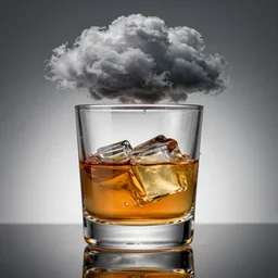 glass of whiskey with a storm cloud floating above it, ismail inceoglu, volumetric lighting