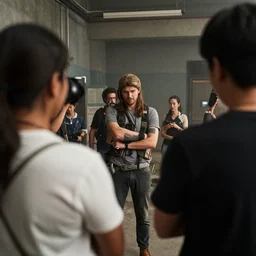 a photo of behind the scenes of the real live movie