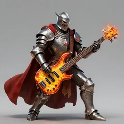 bugbear playing flaming axe bass guitar, class hunter, d & d, dungeons and dragons, ornate steel armour red cloak, beard, male, strong outline, character design on white background, gnarly details, by kim jung giu, trending on artstation, denoised
