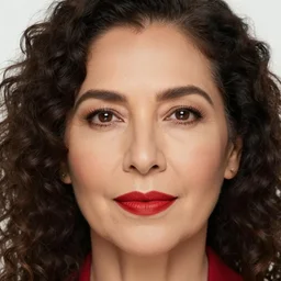close up portrait of a middle - aged mexican woman, red lips, curly hair, white background, rembrandt lighting, ultra detailed, 4 k, illustration, by kehinde wiley, kadir nelson