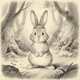milt kahl pencil sketch of a rabbit in the forest disney style