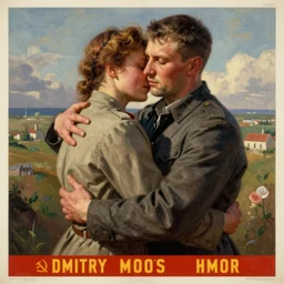 soviet propaganda poster promoting hugs, by dmitry moor,