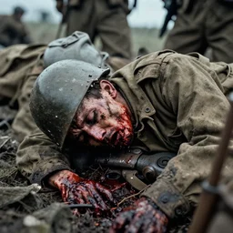 a rare 1 9 4 4 close - up photograph of soldiers on the battlefield, ww 2, graphic, death, blood,, dirty, grainy