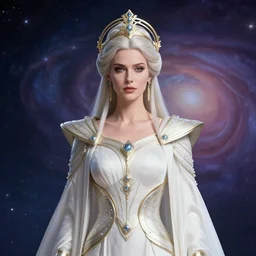 portrait of the powerful empress of the solar system in the style of anna dittmann and in the style of john harris. glowing, ornate and intricate linework, stunning, dynamic lighting, ultrafine and hyperdetailed.