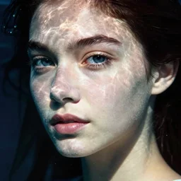 close - up portrait of beautiful young woman underwater, art by mario testino, peter lindbergh
