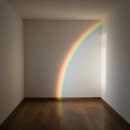 flash image of rainbow forming in a small empty room