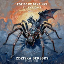painting of hybrid spider!!!! and dragon, intercrossed animal, by zdzislaw beksinski, by lewis jones, cold hue's, warm tone gradient background, concept art, digital painting