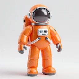accurate detailed pvc inflated orange colored astronaut god + full body + futuristic + concept art + character only + detailed art + adidas streetwear, figurine!!!, studio lighting, grey background, no shadow, trending on artstation, 4 k, sharp, highly - detailed, focus on face!!!