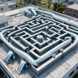 roof mounted ductwork from hell, maze, hyper detailed, 8 k