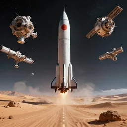 cinematic silk road lanscape, rocket ship, space station, science fiction scene, epic lighting, cinematic compositon, hyperrealistic