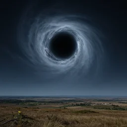 a blackhole on the sky above a landscape -n9