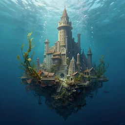 hyper realist matte digital painting of an underwater city, underwater photography, jugendstill, floating in water, bubbles rising, seaweed, fairytale, fantasy art, photo realistic, dynamic lighting, artstation, volumetric lighting, by mucha, by alma tadema