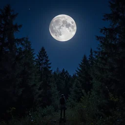 the night, the big moon, the forest, the stars, cinematic, photoshoot, dslr