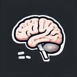 awesome logo of a brain and pills with, dank techno. synthwave colours. in the style of spirited away. awe, rage, musicality, by alberto mielgo