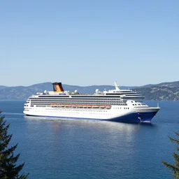 a cruise ship in lake tahoe, wide angle shot