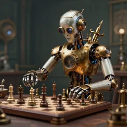 very smart chess robot in the style of steampunk