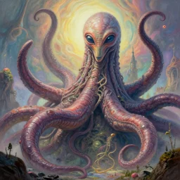 giant ancient alien tentacles artwork by rozalski, pastel colors, detailed background, extremely detailed, octane rendering, sharp focus, volumetric light, particles, unreal engine 5, rtx