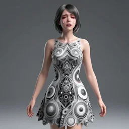 crying! android! woman, fractal dress, octane render, emotional, fantasy, manga, concept art, pose, photorealistic, cover shot, intricate detailed environment. vogue, 8 k, hd. by terry o'neill and artgerm and wlop and loish and rutkowski and mucha