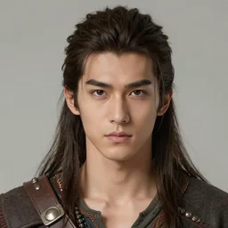 A realistic anime portrait of a young handsome male barbarian with long wild hair, intricate fantasy spear, plated armor, D&D, dungeons and dragons, tabletop role playing game, rpg, jrpg, digital painting, by Stanley Artgerm Lau, Sakimichan, WLOP and Rossdraws, digtial painting, trending on ArtStation, SFW version