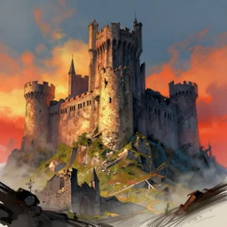 digital sketch, large shapes, castle, old ruins, dramatic lighting, by jordan grimmer, artstation, cinematic, vibrant colors