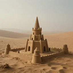 a sand castle in a foggy desert, by jean delville and sophie anderson and mandy jurgens and jean - auguste - dominique ingres, moody atmosphere, cinematic atmospheric, cinematic lighting, golden ratio, perfect composition, elegant, no crop, extremely detailed, 8 k, sharp focus, masterpiece, trending on artstation, octane render,