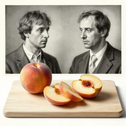 sliced peaches on a cutting board by nicolas delort and escher