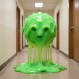 A big blob of green disgusting glue in a hallway