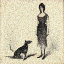 a drawing of a woman standing next to a dog, a screenprint by Dave McKean, deviantart, modern european ink painting, androgynous, mixed media, calotype