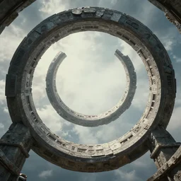 stargate made of stone that form a circle, cinematic view, epic sky, highly detailed
