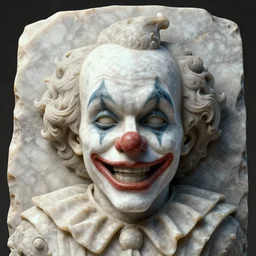 sculpture of a carnival clown, carved out from slab of marble. monument, 8 k, octane render, fantasy, close up face, highly detailed, cinematic lighting, digital art