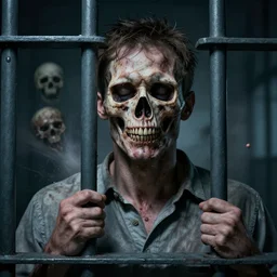 ultradetailed portrait of a man in jail where his soul is coming out of his body and trying to escape