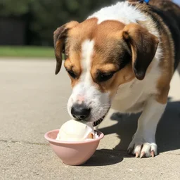 a dog eating ice cream