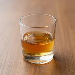 a realistic photograph of a glass of whiskey on a wooden table, ultra hd