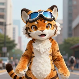 underburbs angela as anthro tiger skater goggles catperson grinning tiger furry fursuit feline