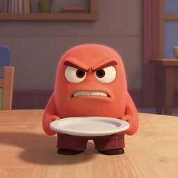 table as pixar character, anthropomorphic, animated table, angry