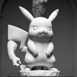 muscular pikachu, marble statue, sculpted by michelangelo, archival photo, monochrome